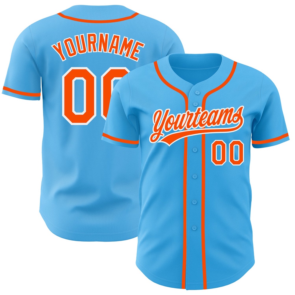 Sky Blue Orange-White Authentic Baseball Jersey, Custom Baseball Jersey, Personalized Sport Jersey Sky Blue Orange-White Authentic Baseball Jersey, Custom Baseball Jersey, Personalized Sport Jersey