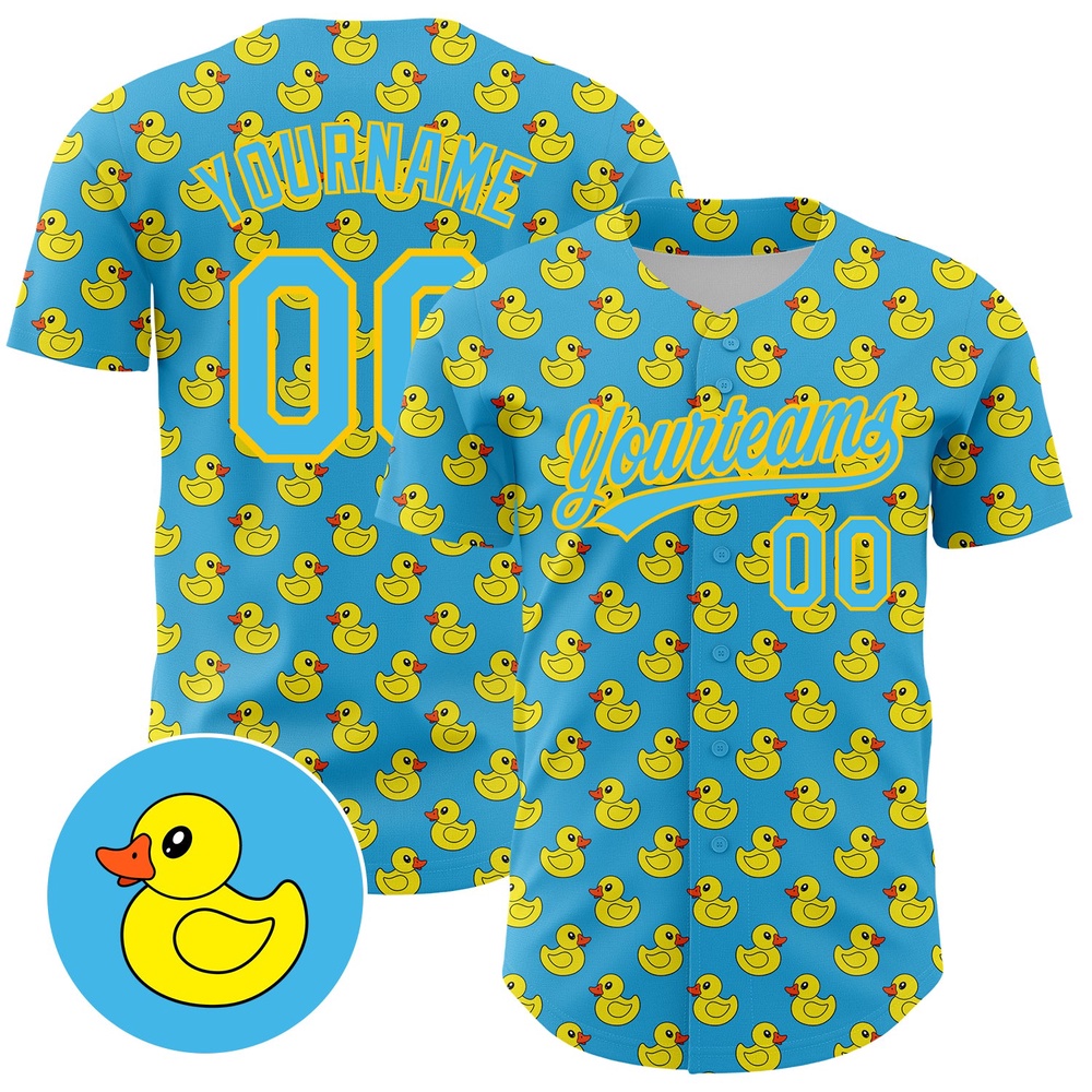 Sky Blue Yellow 3D Pattern Design Animal Duck Authentic Baseball Jersey, Custom Baseball Jersey, Personalized Sport Jersey Sky Blue Yellow 3D Pattern Design Animal Duck Authentic Baseball Jersey, Custom Baseball Jersey, Personalized Sport Jersey