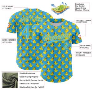 Sky Blue Yellow 3D Pattern Design Animal Duck Authentic Baseball Jersey Custom Baseball Jersey Personalized Sport Jersey 2 nopdoy.jpg