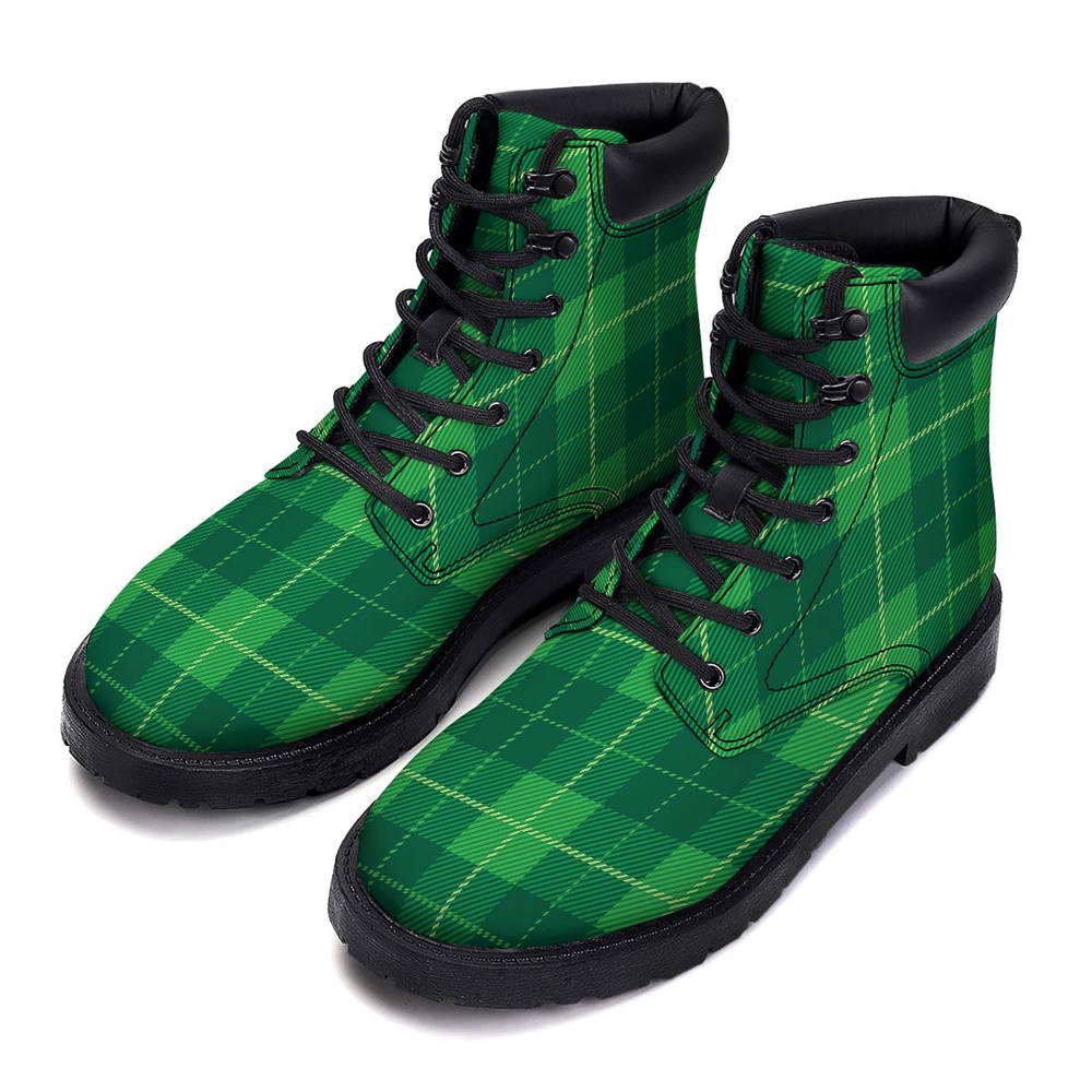 St. Patrick Day Shamrock Tartan Print Pattern Boots, St Patricks Day Boots, St Patricks Day Shoes