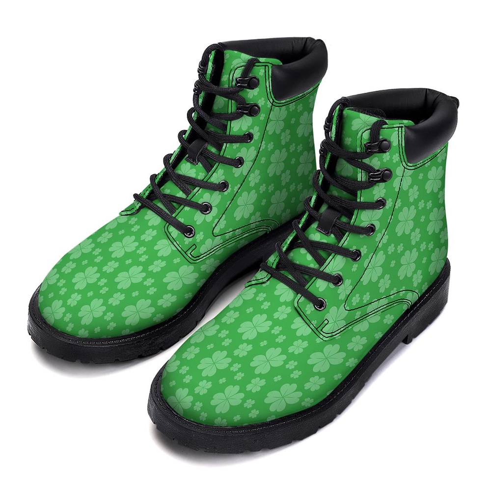 St. Patrick’s Day Shamrock Leaf Print Pattern Boots, St Patricks Day Boots, St Patricks Day Shoes
