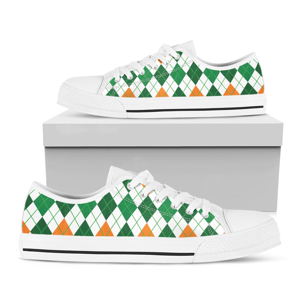 St Patrick’s Day Argyle Pattern Print White Low Top Shoes, St Patricks Day Low Top, St Patrick Day Sneaker St Patrick’s Day Argyle Pattern Print White Low Top Shoes, St Patricks Day Low Top, St Patrick Day Sneaker