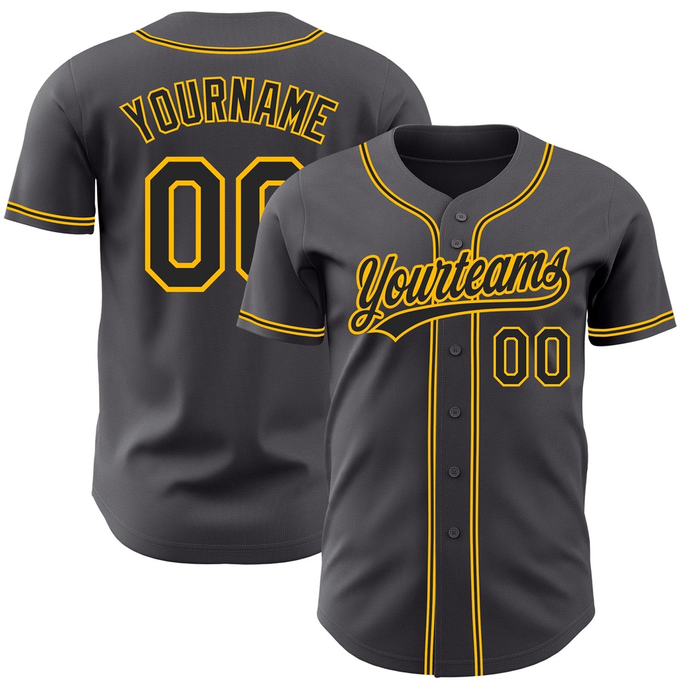 Steel Gray Black-Gold Authentic Baseball Jersey, Custom Baseball Jersey, Personalized Sport Jersey Steel Gray Black-Gold Authentic Baseball Jersey, Custom Baseball Jersey, Personalized Sport Jersey