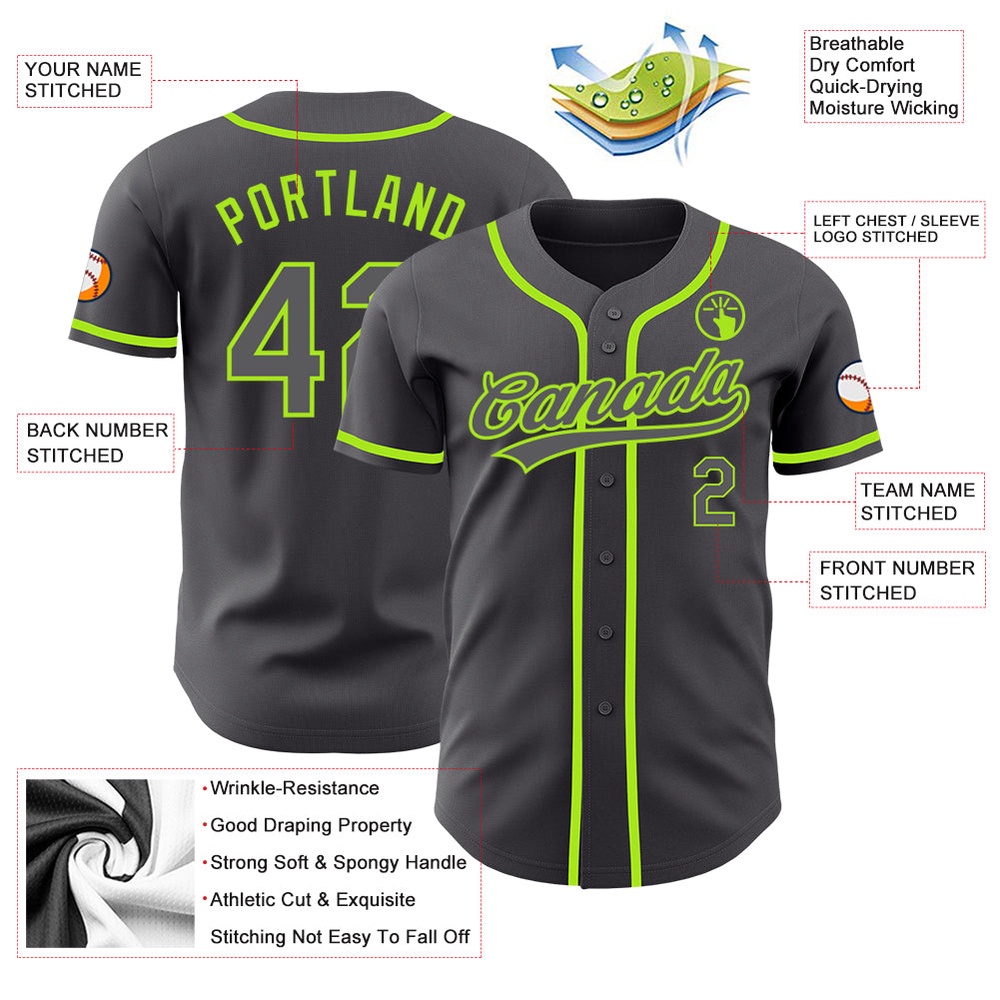 Steel Gray Neon Green Authentic Baseball Jersey, Custom Baseball Jersey, Personalized Sport Jersey Steel Gray Neon Green Authentic Baseball Jersey, Custom Baseball Jersey, Personalized Sport Jersey