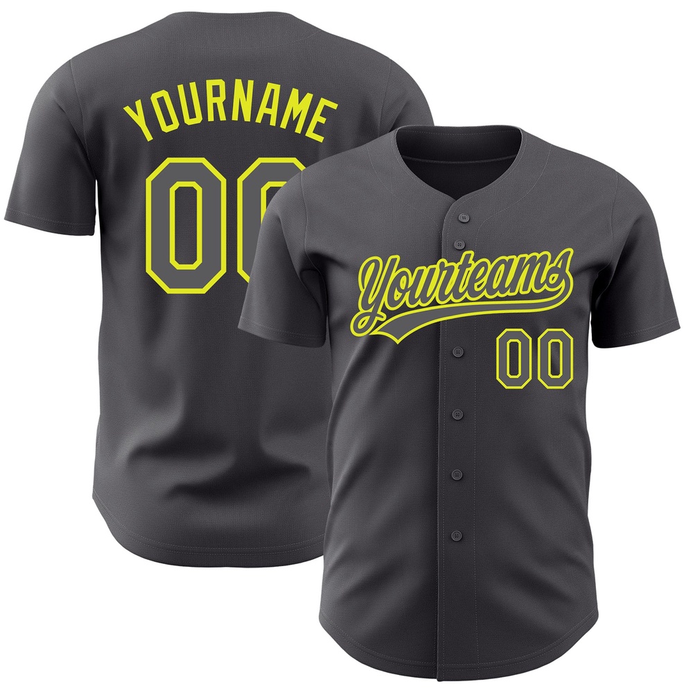 Steel Gray Neon Yellow Authentic Baseball Jersey, Custom Baseball Jersey, Personalized Sport Jersey Steel Gray Neon Yellow Authentic Baseball Jersey, Custom Baseball Jersey, Personalized Sport Jersey