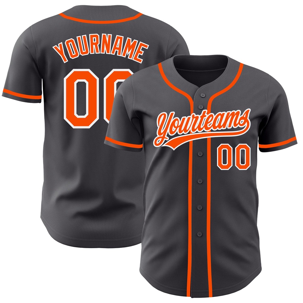 Steel Gray Orange-White Authentic Baseball Jersey, Custom Baseball Jersey, Personalized Sport Jersey Steel Gray Orange-White Authentic Baseball Jersey, Custom Baseball Jersey, Personalized Sport Jersey