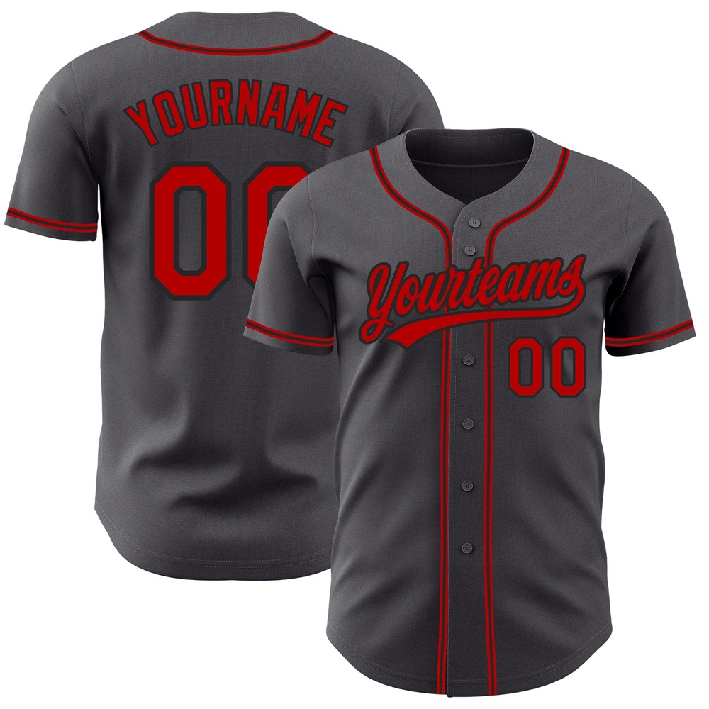 Steel Gray Red-Black Authentic Baseball Jersey, Custom Baseball Jersey, Personalized Sport Jersey Steel Gray Red-Black Authentic Baseball Jersey, Custom Baseball Jersey, Personalized Sport Jersey