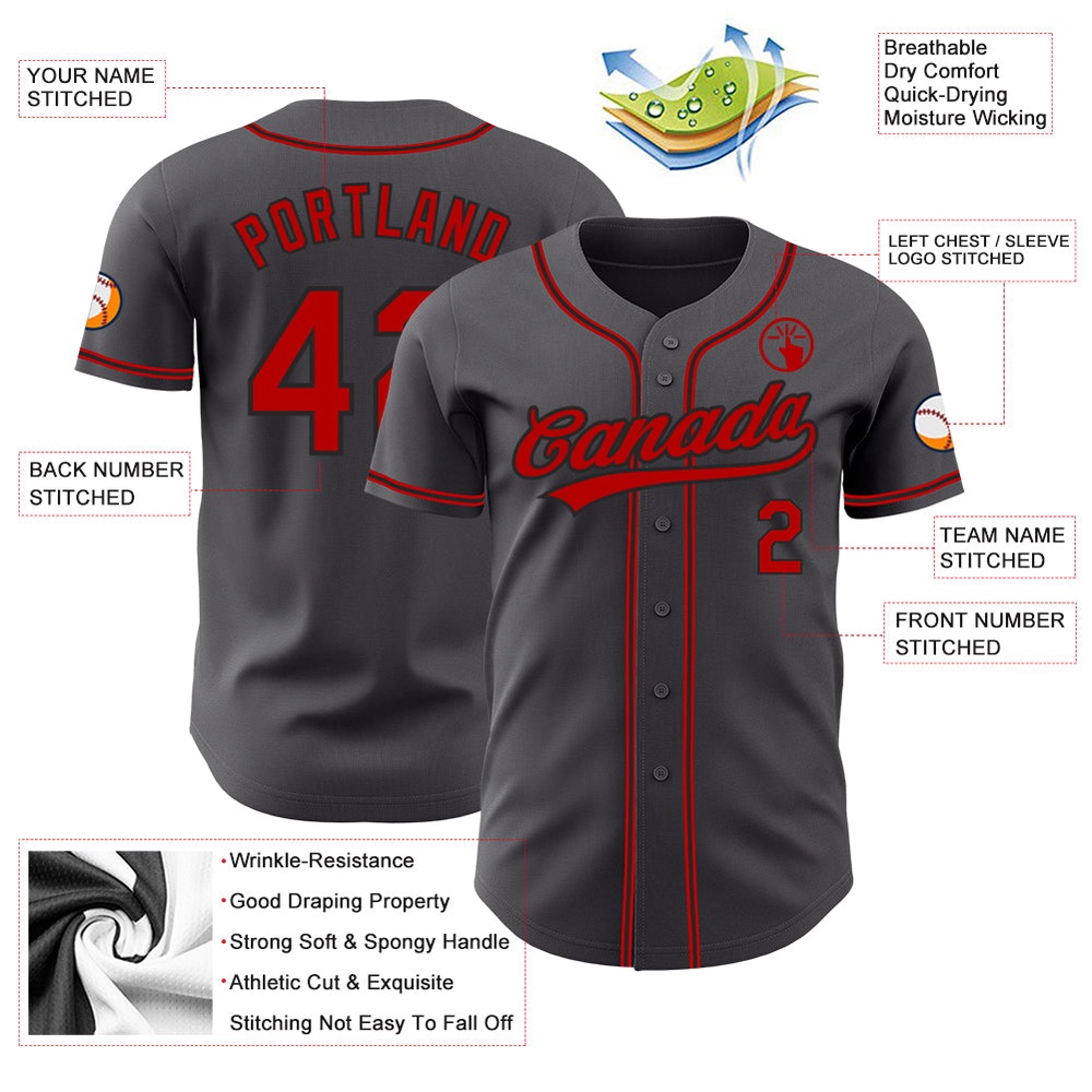 Steel Gray Red-Black Authentic Baseball Jersey, Custom Baseball Jersey, Personalized Sport Jersey Steel Gray Red-Black Authentic Baseball Jersey, Custom Baseball Jersey, Personalized Sport Jersey
