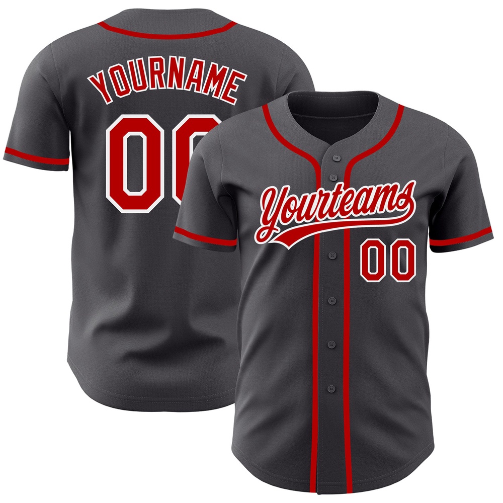 Steel Gray Red-White Authentic Baseball Jersey, Custom Baseball Jersey, Personalized Sport Jersey Steel Gray Red-White Authentic Baseball Jersey, Custom Baseball Jersey, Personalized Sport Jersey