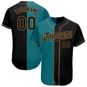 Teal-Black Old Gold Authentic Split Fashion Baseball…