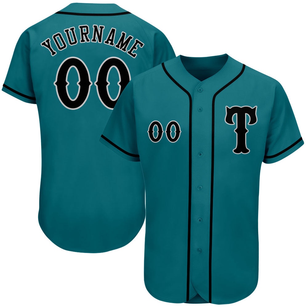 Teal Black-Gray Authentic Baseball Jersey, Custom Baseball Jersey, Personalized Sport Jersey Teal Black-Gray Authentic Baseball Jersey, Custom Baseball Jersey, Personalized Sport Jersey