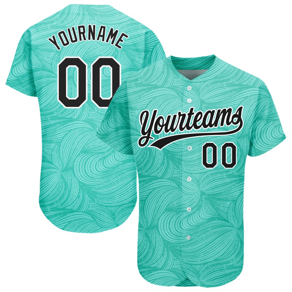 Teal Black-White 3D Pattern Design Authentic Baseball Jersey, Custom Baseball Jersey, Personalized Sport Jersey Teal Black-White 3D Pattern Design Authentic Baseball Jersey, Custom Baseball Jersey, Personalized Sport Jersey