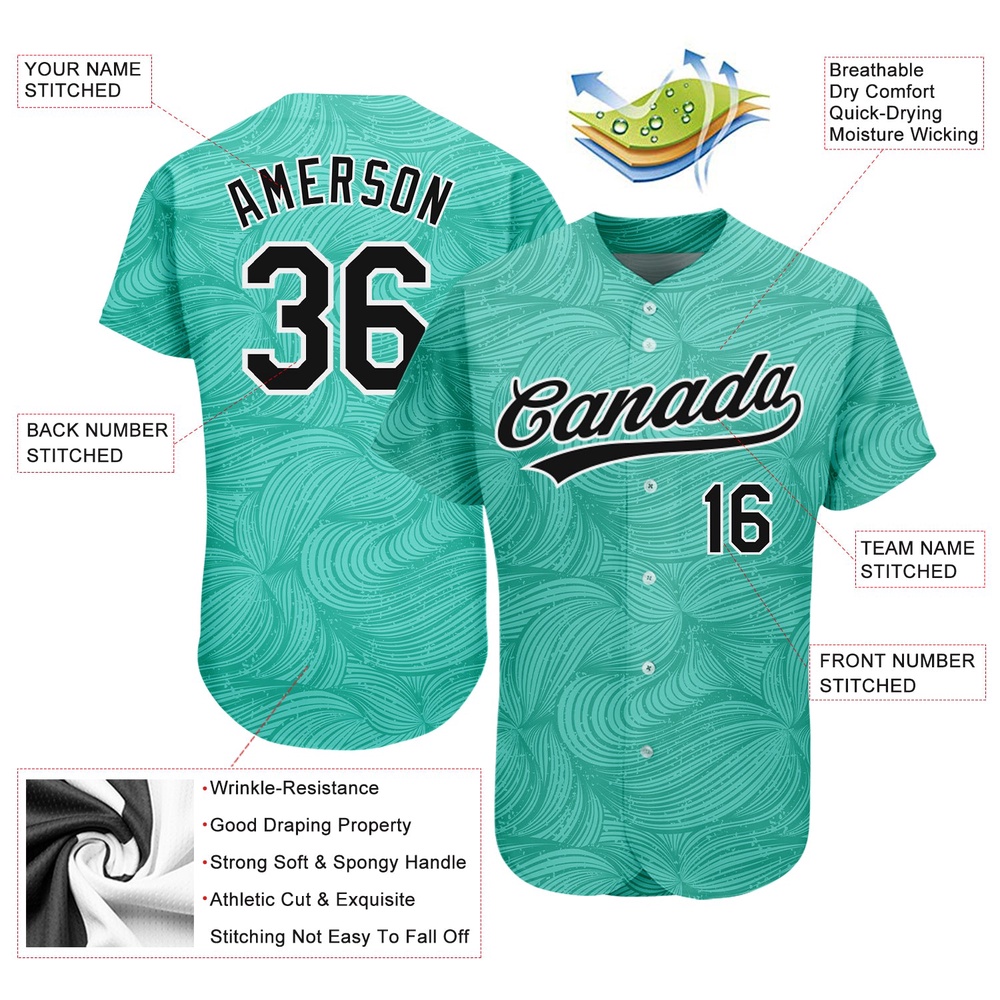 Teal Black-White 3D Pattern Design Authentic Baseball Jersey, Custom Baseball Jersey, Personalized Sport Jersey Teal Black-White 3D Pattern Design Authentic Baseball Jersey, Custom Baseball Jersey, Personalized Sport Jersey