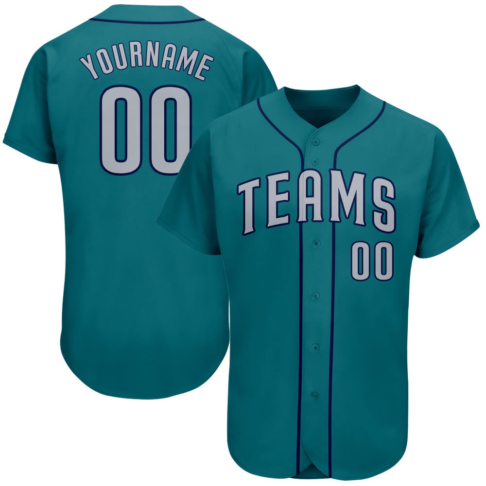 Teal Gray-Navy Authentic Baseball Jersey, Custom Baseball Jersey, Personalized Sport Jersey Teal Gray-Navy Authentic Baseball Jersey, Custom Baseball Jersey, Personalized Sport Jersey