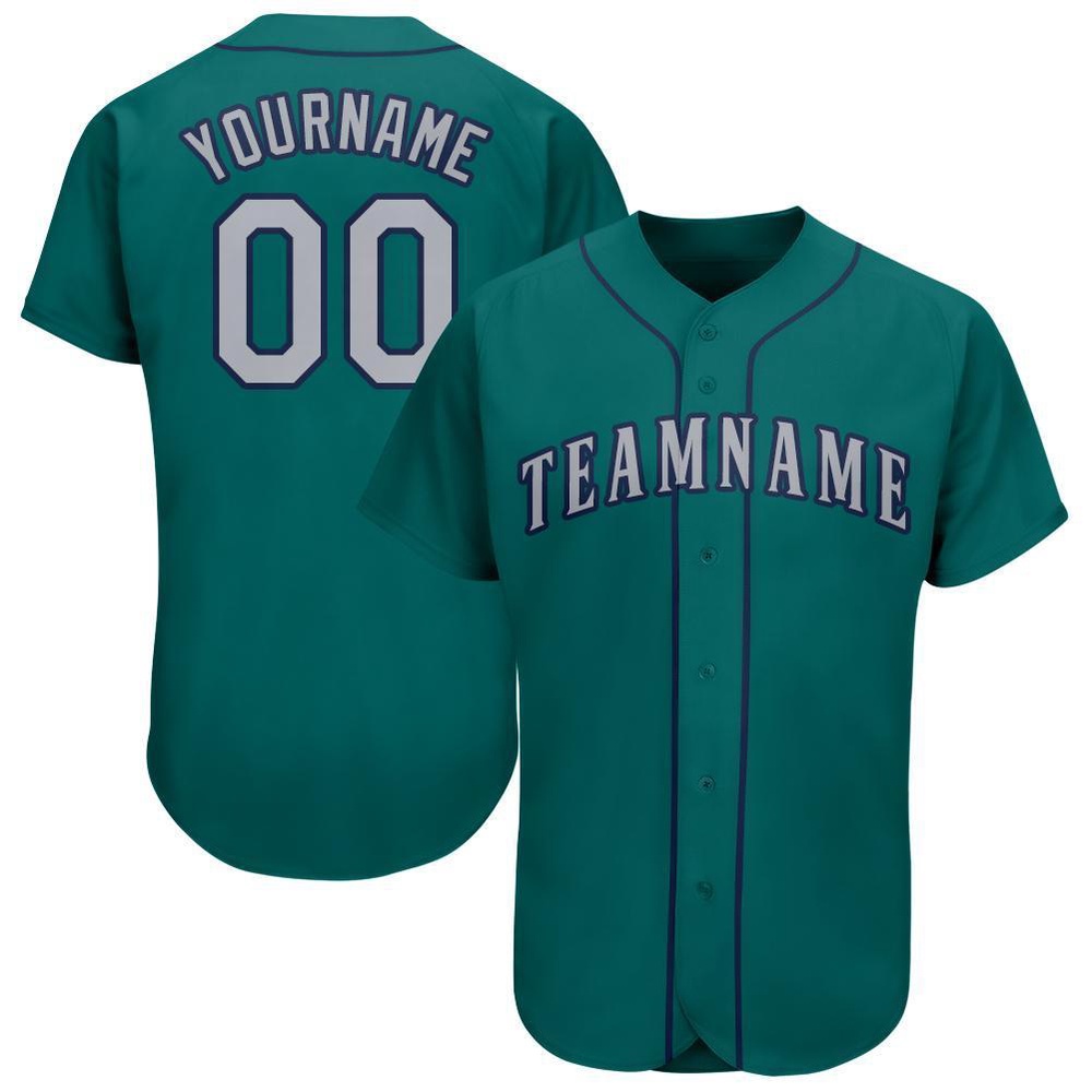 Teal Gray-Navy Baseball Jersey, Custom Baseball Jersey, Personalized Sport Jersey