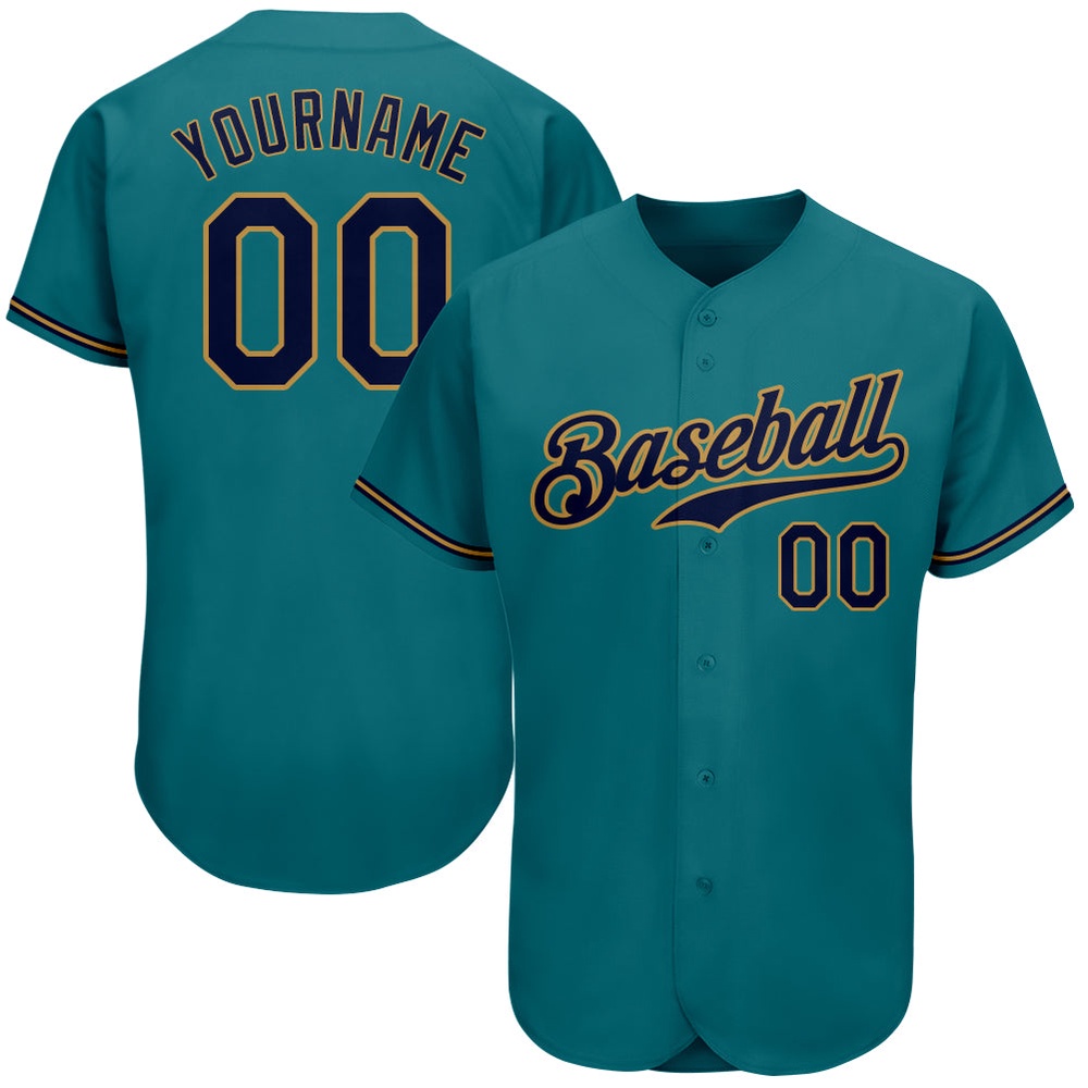 Teal Navy-Old Gold Authentic Baseball Jersey, Custom Baseball Jersey, Personalized Sport Jersey Teal Navy-Old Gold Authentic Baseball Jersey, Custom Baseball Jersey, Personalized Sport Jersey