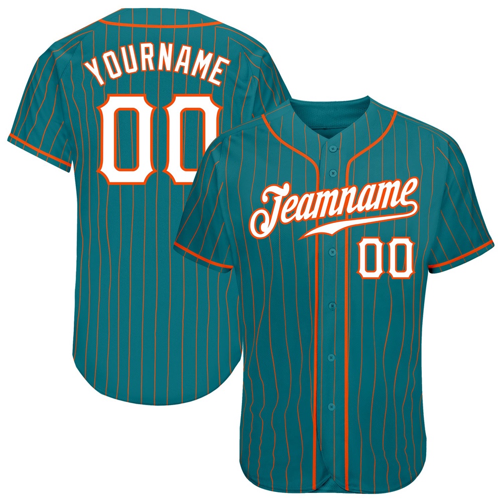 Teal Orange Pinstripe White-Orange Authentic Baseball Jersey, Custom Baseball Jersey, Personalized Sport Jersey