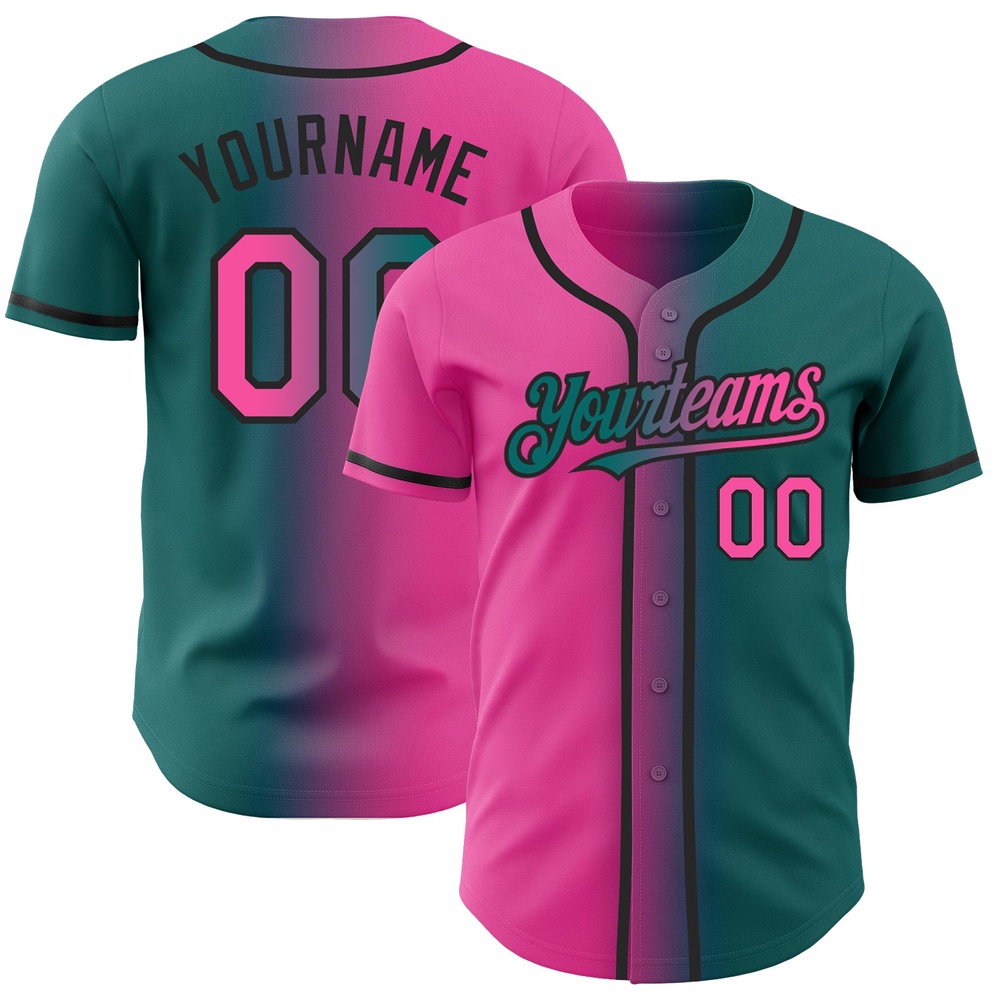 Teal Pink-Black Authentic Gradient Fashion Baseball Jersey, Custom Baseball Jersey, Personalized Sport Jersey Teal Pink-Black Authentic Gradient Fashion Baseball Jersey, Custom Baseball Jersey, Personalized Sport Jersey
