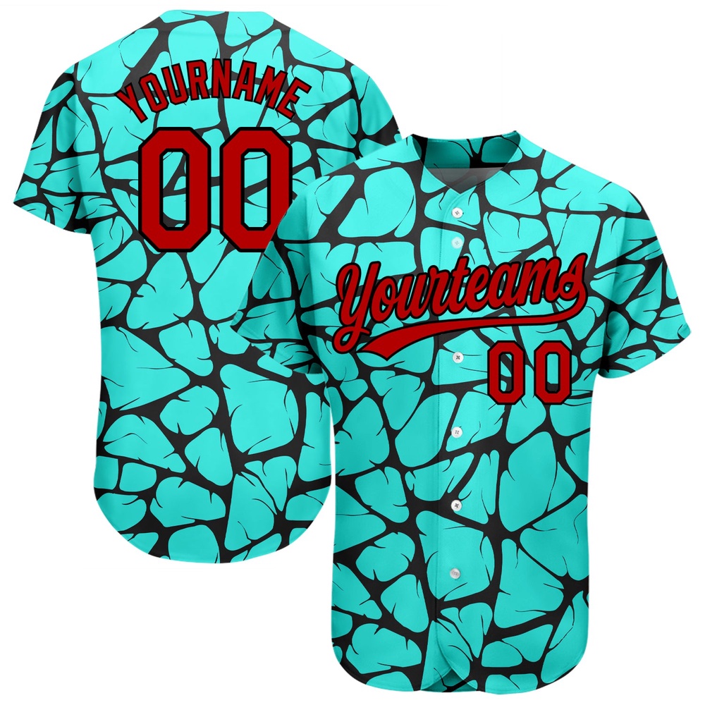 Teal Red-Black 3D Pattern Design Authentic Baseball Jersey, Custom Baseball Jersey, Personalized Sport Jersey Teal Red-Black 3D Pattern Design Authentic Baseball Jersey, Custom Baseball Jersey, Personalized Sport Jersey