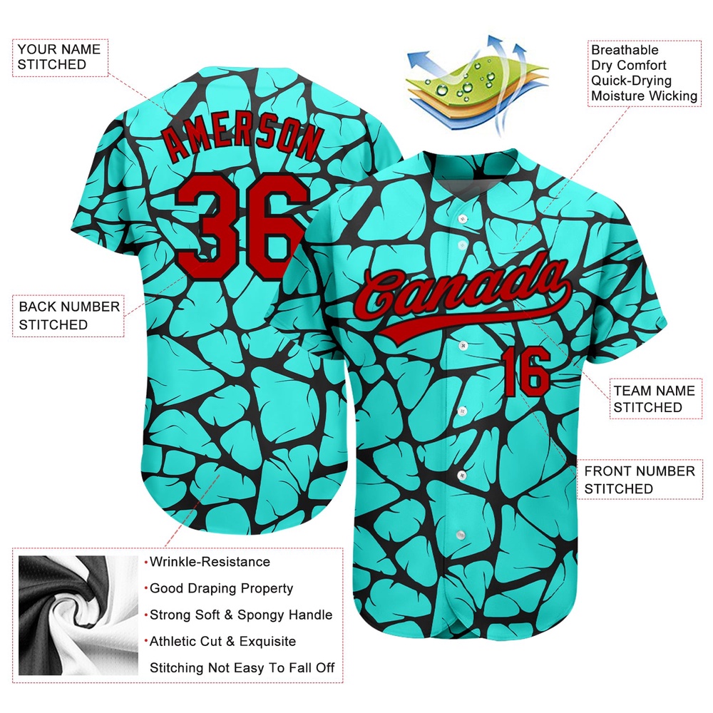 Teal Red-Black 3D Pattern Design Authentic Baseball Jersey, Custom Baseball Jersey, Personalized Sport Jersey Teal Red-Black 3D Pattern Design Authentic Baseball Jersey, Custom Baseball Jersey, Personalized Sport Jersey