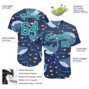 Teal Teal White 3D Pattern Design Sharks Authentic Baseball Jersey Custom Baseball Jersey Personalized Sport Jersey 2 edu3ox.jpg