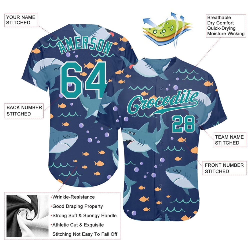 Teal Teal-White 3D Pattern Design Sharks Authentic Baseball Jersey, Custom Baseball Jersey, Personalized Sport Jersey Teal Teal-White 3D Pattern Design Sharks Authentic Baseball Jersey, Custom Baseball Jersey, Personalized Sport Jersey