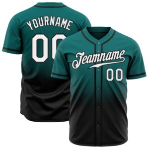 Teal White-Black Authentic Fade Fashion Baseball Jersey,…
