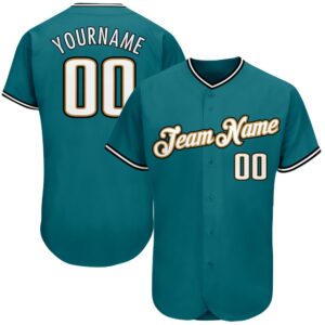 Teal White-Old Gold Authentic Baseball Jersey, Custom…