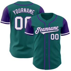 Teal White-Purple Authentic Two Tone Baseball Jersey,…