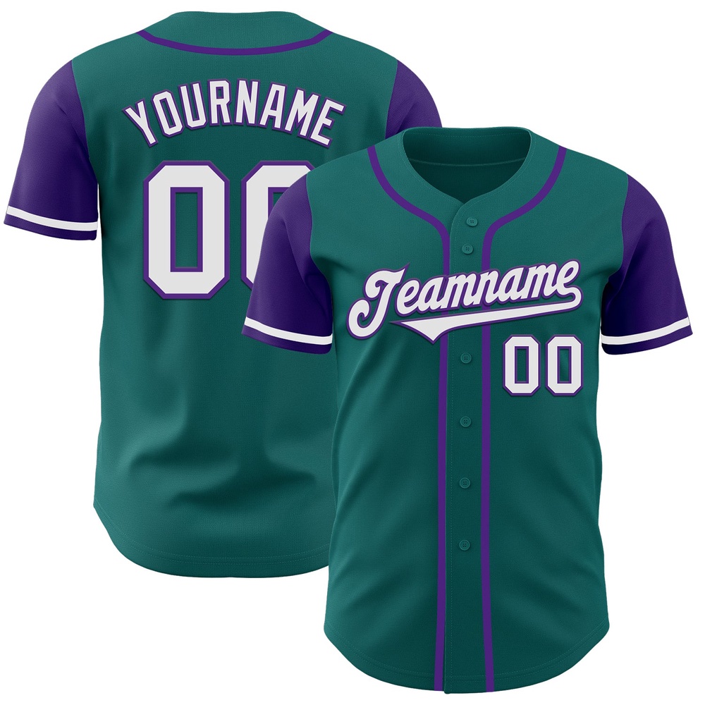 Teal White-Purple Authentic Two Tone Baseball Jersey, Custom Baseball Jersey, Personalized Sport Jersey