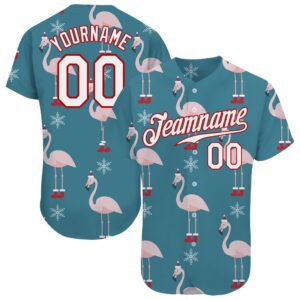 Teal White-Red Christmas 3D Authentic Baseball Jersey,…