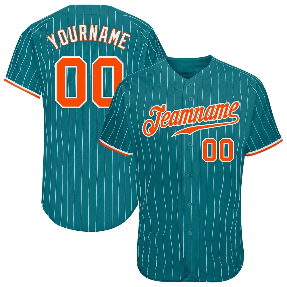 Teal White Pinstripe Orange-White Authentic Baseball Jersey, Custom Baseball Jersey, Personalized Sport Jersey Teal White Pinstripe Orange-White Authentic Baseball Jersey, Custom Baseball Jersey, Personalized Sport Jersey