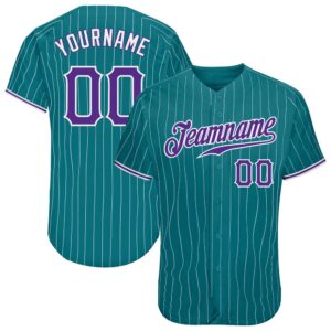Teal White Pinstripe Purple-White Authentic Baseball Jersey,…