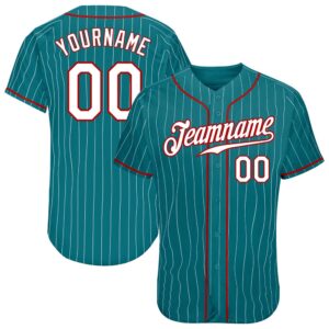 Teal White Pinstripe White-Red Authentic Baseball Jersey,…