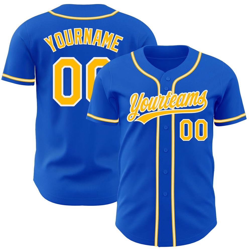 Thunder Blue Gold-White Authentic Baseball Jersey, Custom Baseball Jersey, Personalized Sport Jersey Thunder Blue Gold-White Authentic Baseball Jersey, Custom Baseball Jersey, Personalized Sport Jersey