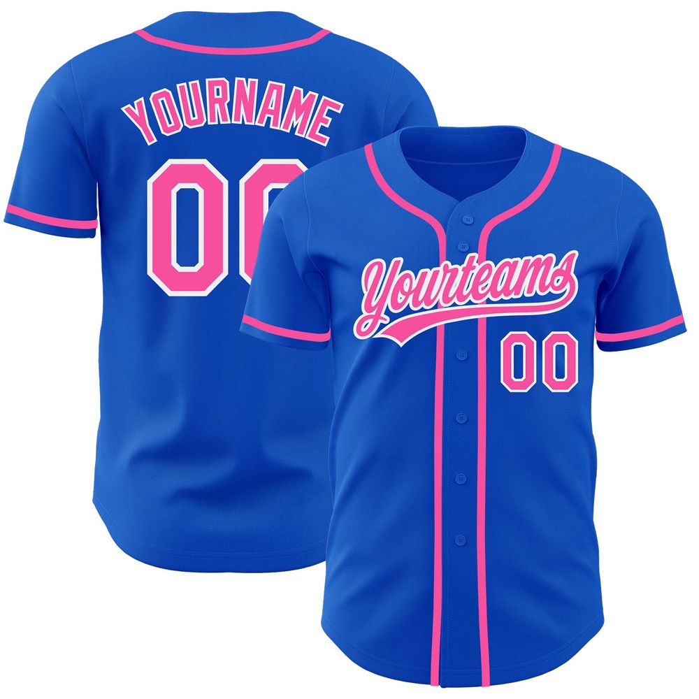 Thunder Blue Pink-White Authentic Baseball Jersey, Custom Baseball Jersey, Personalized Sport Jersey Thunder Blue Pink-White Authentic Baseball Jersey, Custom Baseball Jersey, Personalized Sport Jersey