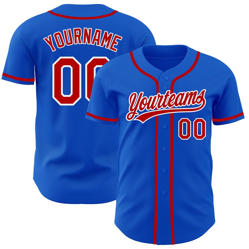 Thunder Blue Red-White Authentic Baseball Jersey, Custom Baseball Jersey, Personalized Sport Jersey
