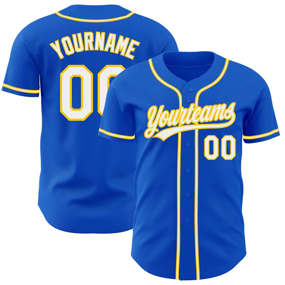 Thunder Blue White-Yellow Authentic Baseball Jersey, Custom Baseball Jersey, Personalized Sport Jersey