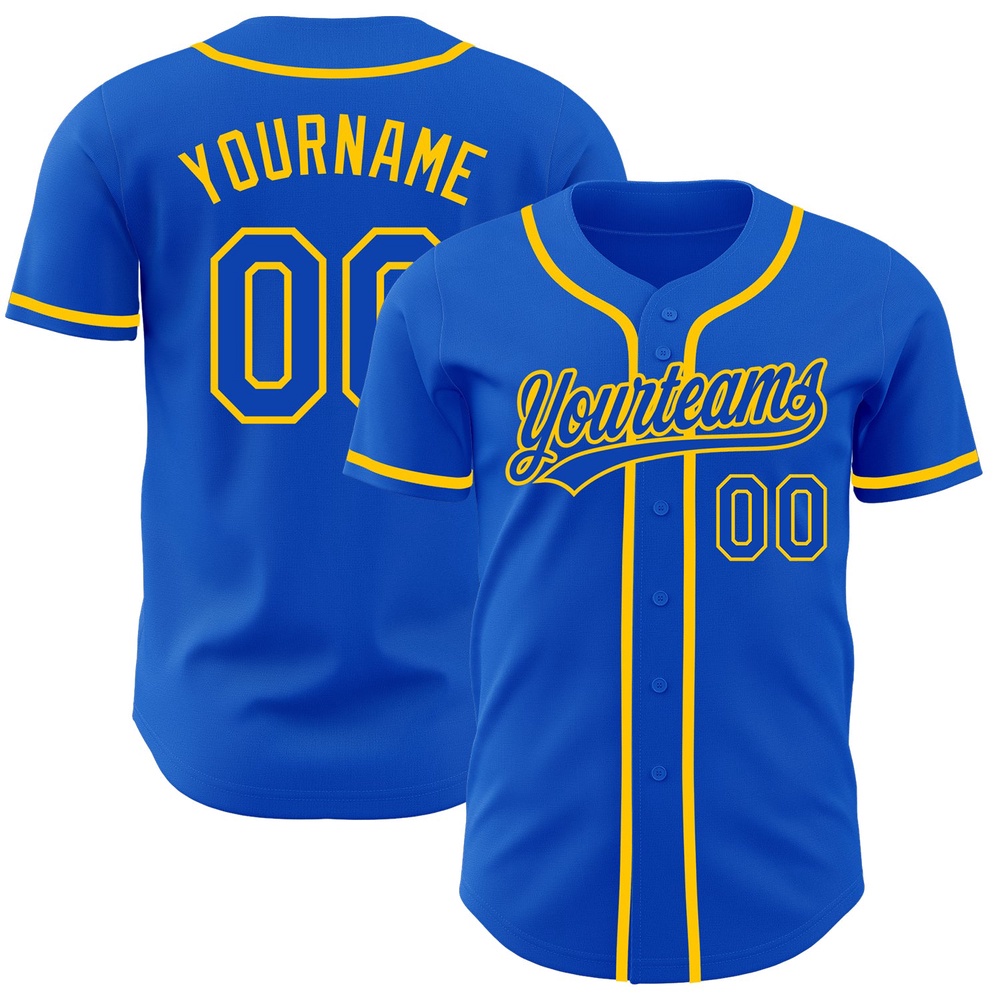 Thunder Blue Yellow Authentic Baseball Jersey, Custom Baseball Jersey, Personalized Sport Jersey