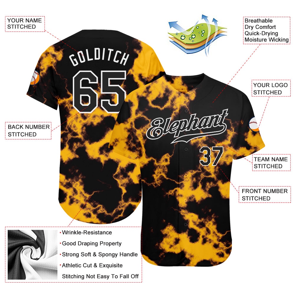 Tie Dye Black-White 3D Authentic Baseball Jersey, Custom Baseball Jersey, Personalized Sport Jersey
