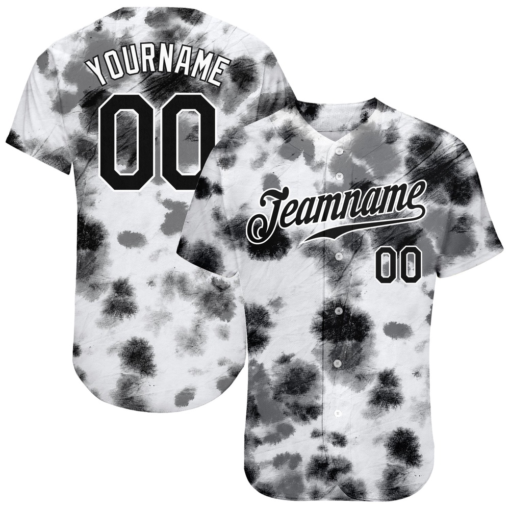 Tie Dye Black-White 3D Steel Authentic Baseball Jersey, Custom Baseball Jersey, Personalized Sport Jersey Tie Dye Black-White 3D Steel Authentic Baseball Jersey, Custom Baseball Jersey, Personalized Sport Jersey