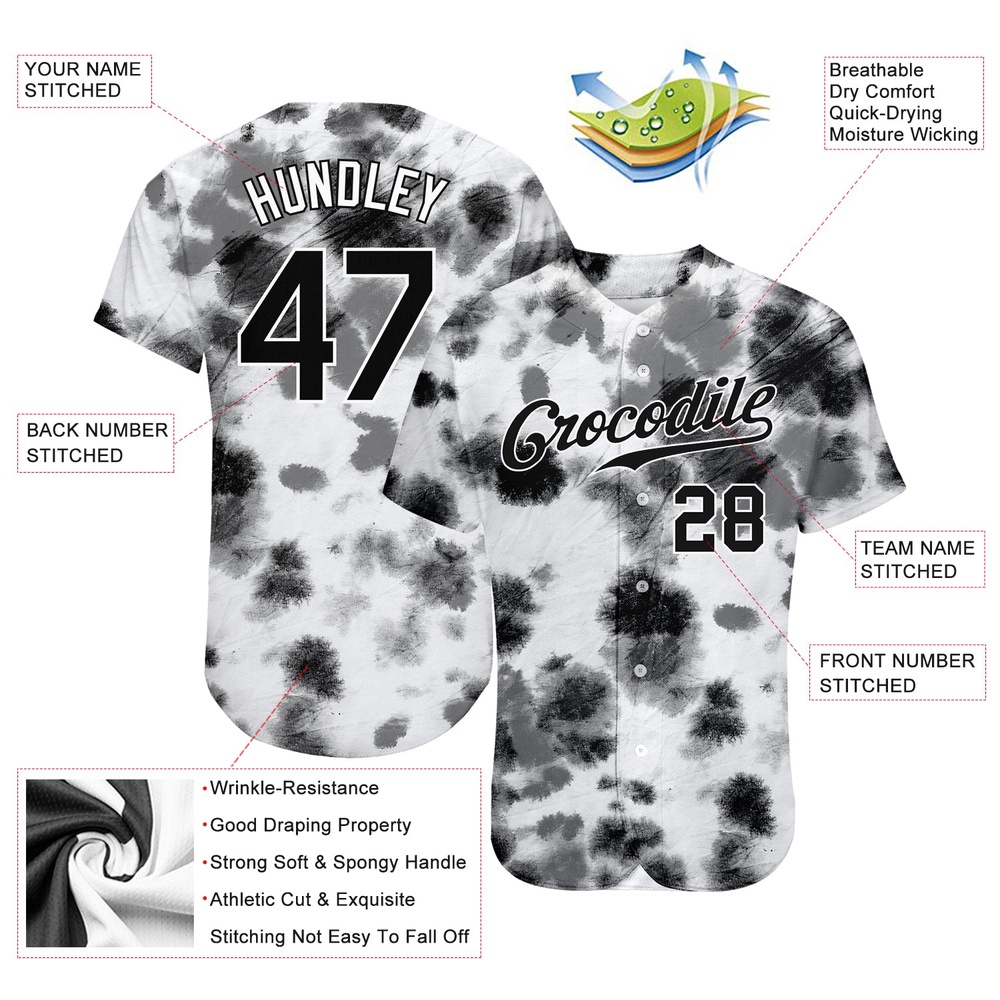 Tie Dye Black-White 3D Steel Authentic Baseball Jersey, Custom Baseball Jersey, Personalized Sport Jersey Tie Dye Black-White 3D Steel Authentic Baseball Jersey, Custom Baseball Jersey, Personalized Sport Jersey
