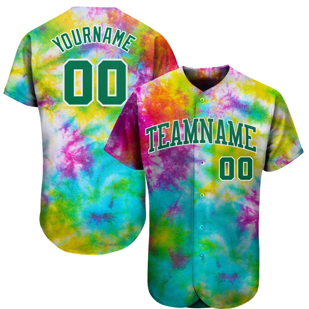 Tie Dye Kelly Green-White 3D Authentic Baseball Jersey, Custom Baseball Jersey, Personalized Sport Jersey