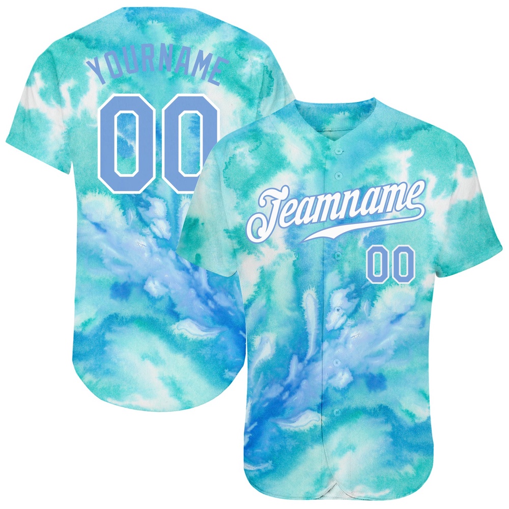 Tie Dye Light Blue-White 3D Authentic Baseball Jersey, Custom Baseball Jersey, Personalized Sport Jersey