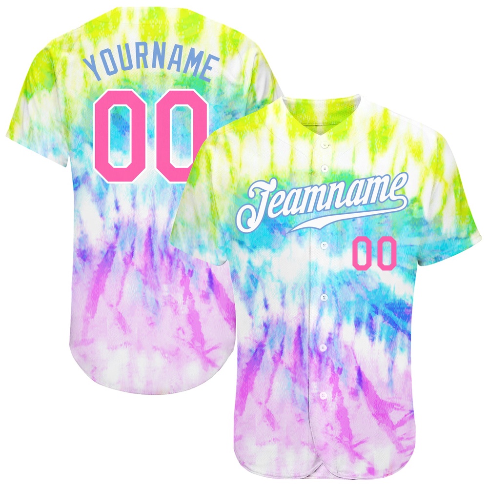 Tie Dye Pink-Light Blue 3D Rainbow Authentic Baseball Jersey, Custom Baseball Jersey, Personalized Sport Jersey