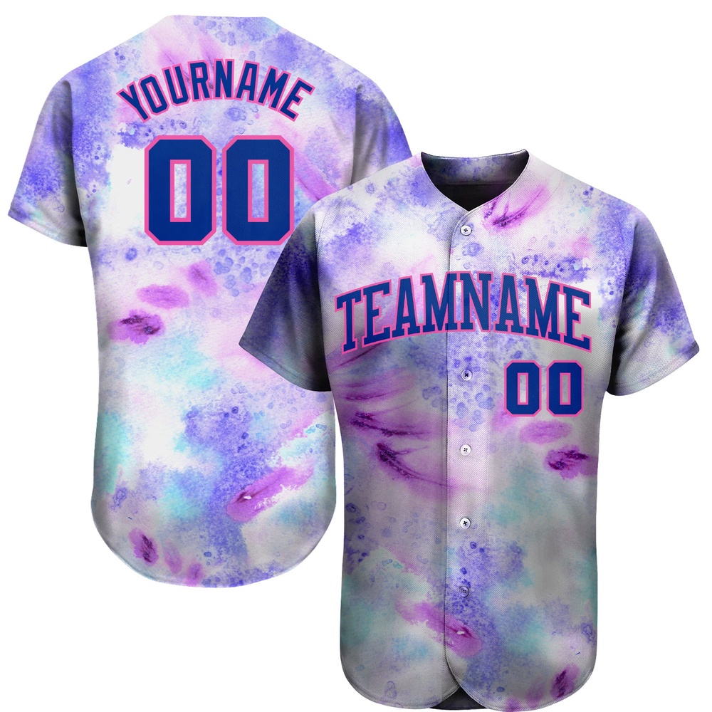 Tie Dye Royal-Pink 3D Authentic Baseball Jersey, Custom Baseball Jersey, Personalized Sport Jersey