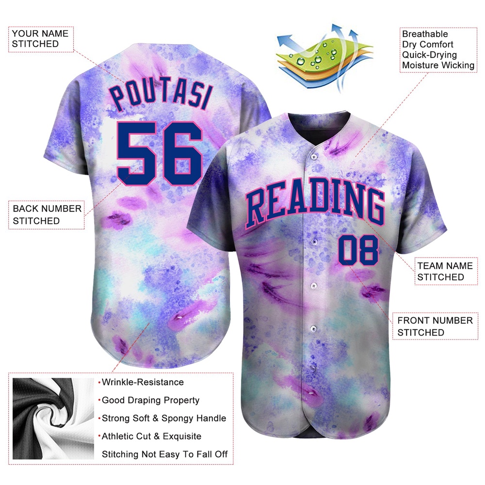 Tie Dye Royal-Pink 3D Authentic Baseball Jersey, Custom Baseball Jersey, Personalized Sport Jersey