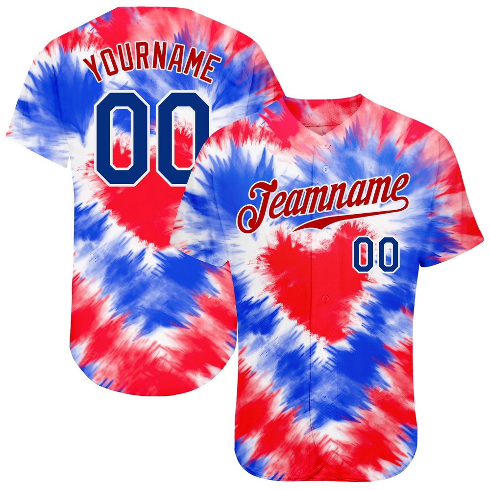 Tie Dye Royal-Red 3D American Flag Authentic Baseball Jersey, Custom Baseball Jersey, Personalized Sport Jersey Tie Dye Royal-Red 3D American Flag Authentic Baseball Jersey, Custom Baseball Jersey, Personalized Sport Jersey
