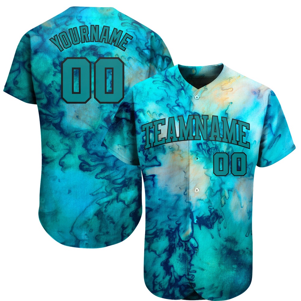 Tie Dye Teal-Black 3D Authentic Baseball Jersey, Custom Baseball Jersey, Personalized Sport Jersey