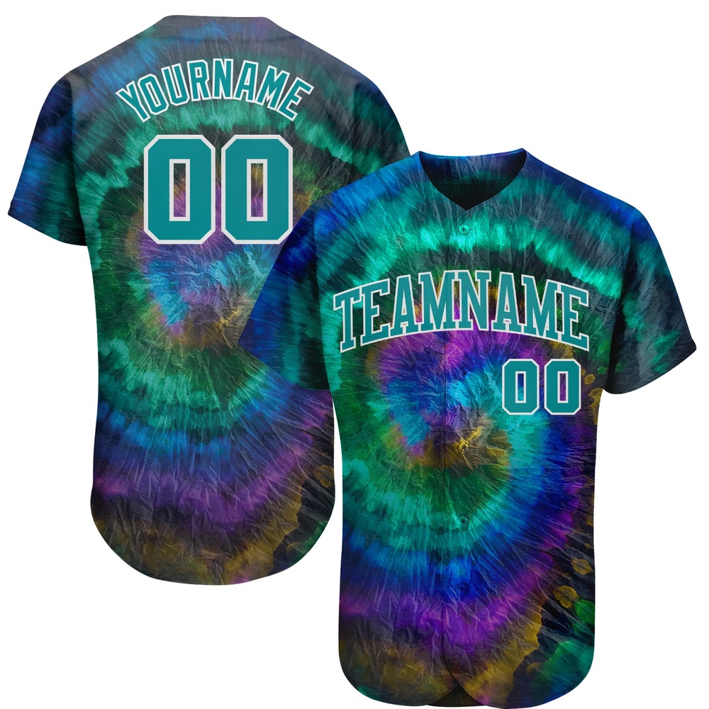 Tie Dye Teal-White 3D Authentic Baseball Jersey, Custom Baseball Jersey, Personalized Sport Jersey